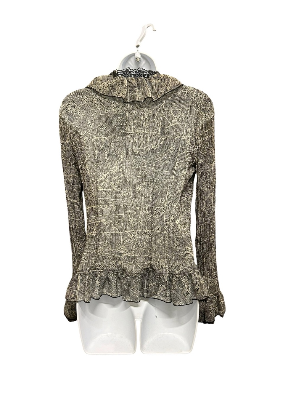 Tribal Y2K Ruffle Front Semi Sheer Crinkle Renaissance Blouse Size 4 - Picture 4 of 6
